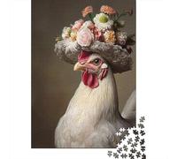 Floral Chicken Hat 1000 Pieces Sturdy Cardboard Diy Jigsaw Puzzle Adult Jigsaws Educational Challenge Gifts Gift Idea 38x26cm/1000pcs