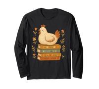 Floral Chicken Sleeping On Books Long Sleeve T-Shirt