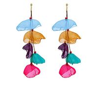 Floral Chiffon Earrings for Women - Tiered Flower Statement Tassel Earrings Long Chandelier Drop Dangle Earrings for Daily Dresses Wedding Holiday Party Multicolor