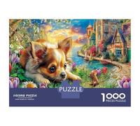 Floral Chihuahua 1000 Pieces Puzzle - Sturdy & Durable & Stress Relief Tiny Garden Dog View - for Adults And Kids 52x38cm/1000pcs Birthday Gift