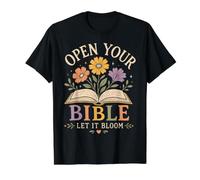 Floral Christian Bible Reading Faith Bloom Quote Artwork Value Graphic T-Shirt, Men, Black, M