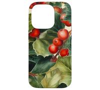 Floral Christmas Pattern For Grandma Red Holly Berries Case for iPhone 14 Pro
