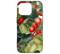 Floral Christmas Pattern For Grandma Red Holly Berries Case for iPhone 16 Pro