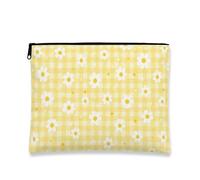 Floral Chrysanthemum Makeup Bag, Vintage Yellow Gingham Cosmetic Travel Pouch for Women, Portable Zipper Toiletry Organizer, Spring Skincare Accessory, Yellow, 7x9 Inch, Chrysanthemum