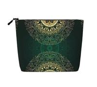 Floral Circle Antique Swirls Printed Single-Layer Cosmetic Bag Faux Linen Material Large Capacity Coin Purse Travel and Business Trip Essential