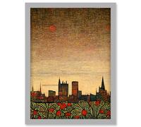 Floral City Skyline Poppies William Morris Artwork Framed Wall Art Print A4 Artery8 Light Grey One Size