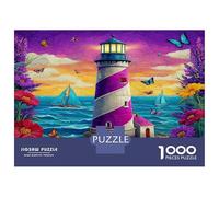 Floral Coastal Lighthouse 1000 Piece Classic Jigsaw Vibrant Ocean Shores - Heavy-Duty Jigsaw Cardboard & Anxiety Relief Mindful Activity - Thoughtful Birthday Gift for Adults 52x38cm/1000pcs Adult Puz