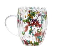Floral Coffee Mug - 300ml Clear Double-Layer Glass Cup with Handle, Stylish Milk Glass | Durables Beverage Mug, Men and Women, Transparent Tea Cup for Coffee, Drinks, Daily Home Or Offices Use
