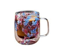 Floral Coffee Mug - Clear Double Walled Dried Flowers Cups with Handle,Clear Glass Coffee Mugs | for Whiskey Milk Beer Winter Yard Balcony Outdoor Garden Park Home School Picnic Party