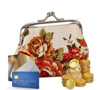 Floral Coin Purse - Vintage Kiss Lock Change Wallet | Cute Flower Pattern Clasp Pouch, Compact Money Holder For Cards Keys Jewelry, Ladies Accessory For Travel Beach Shopping Party, White/Dark Grey