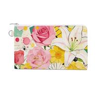 Floral Collage Coin Purse Mini Change Wallet Portable Change Purse Cute Canvas Coin Wallet Bag with Zipper for Men & Women