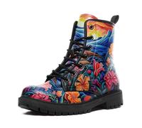 Floral Combat Boots for Women - Trendy Mid-Top Boots with Vibrant Art Print for Fall & Winter, Waterproof & Slip-Resistant