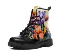 Floral Combat Boots for Women - Trendy Mid-Top Boots with Vibrant Art Print for Fall & Winter, Waterproof & Slip-Resistant