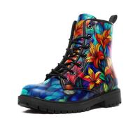 Floral Combat Boots for Women - Trendy Mid-Top Boots with Vibrant Art Print for Fall & Winter, Waterproof & Slip-Resistant
