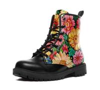 Floral Combat Boots for Women - Trendy Mid-Top Boots with Vibrant Art Print for Fall & Winter, Waterproof & Slip-Resistant