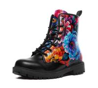Floral Combat Boots for Women - Trendy Mid-Top Boots with Vibrant Art Print for Fall & Winter, Waterproof & Slip-Resistant