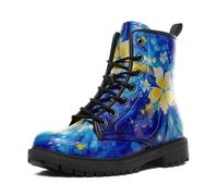 Floral Combat Boots for Women - Trendy Mid-Top Boots with Vibrant Art Print for Fall & Winter, Waterproof & Slip-Resistant