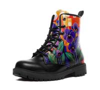 Floral Combat Boots for Women - Trendy Mid-Top Boots with Vibrant Art Print for Fall & Winter, Waterproof & Slip-Resistant
