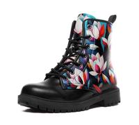 Floral Combat Boots for Women - Trendy Mid-Top Boots with Vibrant Art Print for Fall & Winter, Waterproof & Slip-Resistant
