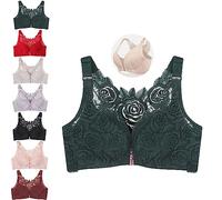 Floral Comfort Rose Bra - Front Closure Lace Comfy No Wire Bra, Comfortable Push Up (Dark Green, 36/80D)