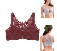 Floral Comfort Rose Bra, Women's Front Closure Bra Lace Back Push Up Non Padded Wirefree Bralette Bra (Caramel,38/85D)