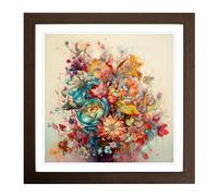 Floral Conceptual Art Painting No.2 Framed Print | 18x18 Inch Walnut Framed Wall Art | Ready to Hang | Modern Floral Picture | Living Room Bedroom Lounge Office