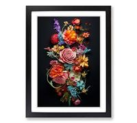 Floral Conceptual Framed Print | A2 Black Framed Wall Art | Ready to Hang | Modern Floral Picture | Living Room Bedroom Lounge Office