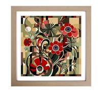 Floral Constructivism No.3 Framed Print | 18x18 Inch Oak Framed Wall Art | Ready to Hang | Modern Floral Picture | Living Room Bedroom Lounge Office