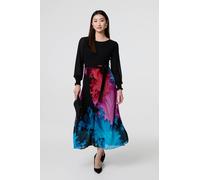 Izabel London Floral Contrast Print Tie Waist Midi Dress - 12