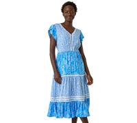 Floral Contrast Stitch Midi Dress Roman Light Blue 12