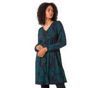 Floral Contrast Trim Stretch Dress Roman Dark Green 20