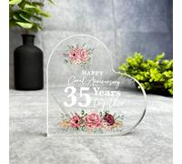 Floral Coral 35th Gift For Wedding Anniversary Heart Plaque Keepsake Gift - Gift, Custom Present, Trinket, Keepsake Ornament, Acrylic Plaque, Home Decor Gift, Small, Unique Present