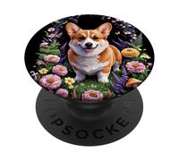 Floral Corgi Owner Aesthetic Cottagecore Flowers Corgi Dog PopSockets Adhesive PopGrip