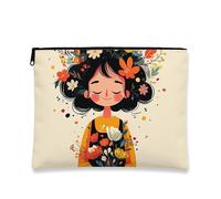 Floral Cosmetic Bag, Colorful Flower Illustration Travel Pouches for Women, Portable Small Canvas Zipper Pouch, Everyday Gift Skincare Toiletry Bag Organizer, beige, 7x9 Inch, Flower