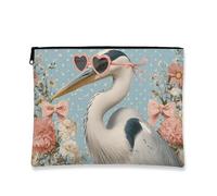 Floral Cosmetic Bag, Fanciful Heron Print Travel Makeup Pouch for Women, Cute Small Canvas Zipper Case, Perfect Choice for Spring Festivals, Blue, 7x9 Inch, Heron