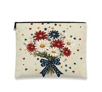 Floral Cosmetic Bag, Patriotic Daisy Modern Vintage Travel Makeup Pouch for Women, Small Canvas Zipper Organizer, Summer Independence Day Gift, multicolor, 7x9 Inch, Daisy