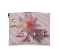 Floral Cosmetic Bag, Peach Water Lily Flowers Vintage Spring Travel Pouch for Women, Portable Small Canvas Zipper Organizer, Perfect Choice for Festivals and Skincare, Peach, 7x9 Inch, Water Lily