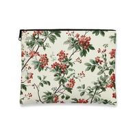 Floral Cosmetic Bag, Red Flowers Botanical Vintage Travel Makeup Organizer for Women, Small Canvas Zipper Pouch, Spring Festival Gift Toiletry Skincare Organizer, Red, 7x9 Inch, Flowers