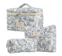 Floral Cosmetic Bag - Three Piece Travel Organizer Collection, Patterned Cotton Cosmetic Bags | Soft Fabric Design with Zipper, Practical Advantage for Makeup Storage, g, a, see description, See
