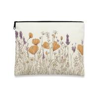 Floral Cosmetic Bag, Vintage Botanical Design Travel Pouch for Women, Portable Small Canvas Zipper Organizer, for Spring Festivals, Cream, 7x9 Inch, Floral