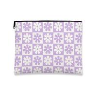 Floral Cosmetic Bag, Violet Daisy Print Vintage Style Travel Pouch for Women, Portable Small Canvas Zipper Makeup Organizer, Spring Festival Gift Toiletry Bag, Violet, 7x9 Inch, Daisy
