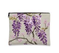 Floral Cosmetic Bag, Violet Wisteria Vintage Botanical Travel Pouch for Women, Portable Small Canvas Zipper Organizer, Gift for Spring Festival Skincare Essentials, Violet, 7x9 Inch, Wisteria
