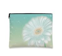 Floral Cosmetic Bag, White Daisy Vintage Style Travel Pouch for Women, Portable Small Canvas Zipper Organizer, Summer Gift Skincare Toiletry Bag, White, 7x9 Inch, Daisy