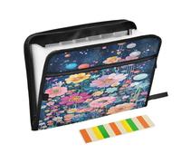 Floral Cosmos Bubble Darkblue Accordion File Organizer Portable Expanding File Folder with Safe Zipper & Colorful Labels for Receipt A4 Papers Important Document Storage Letter