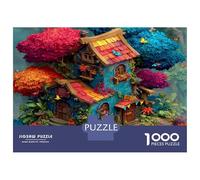 Floral Cottage Art 1000pcs Jigsaw Puzzle Whimsical Vibrant Hues - Heavy-Duty Jigsaw Cardboard & Puzzle for The Whole Family 52x38cm/1000pcs Relaxation Jigsaw Puzzle