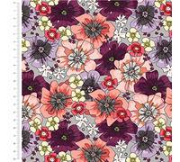 Floral Cotton Fabric - 100% Cotton Poplin, 44” Wide - Flower Themed Material for Sewing, Quilting, Crafts, Floral Nature Fabric (Purple Poppies, Half Metre)