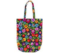 Floral Cotton Reusable Bags Inside Zipper Pocket Drawstrings Poland Folklore Design Washable Shoulder Tote Bags, Łowicz Black