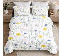 Floral Coverless Duvet King Size, Nature Botanical Summer Duvet | Lightweight Watercolor Flower Comforter Set 4.5 Tog, Microfiber Bedding Quilt Set 230x220 with 2 Pillowcases, kL54a