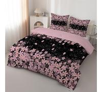 Floral Coverless King Size Duvet 4.5 Tog Reversible, Flower branch leaves Black Comeforter Set for All Season Lightweight Machine Washable KingSize Quilt 230x220cm with Pillowcase 50x75cm J190