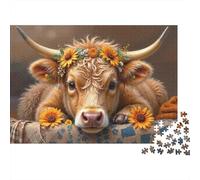 Floral Cow Portrait 1000 Piece S Classic Jigsaw Puzzle Adults Kids Impossible Difficult Game Decompression Wall Decor 70x50cm/1000pcs